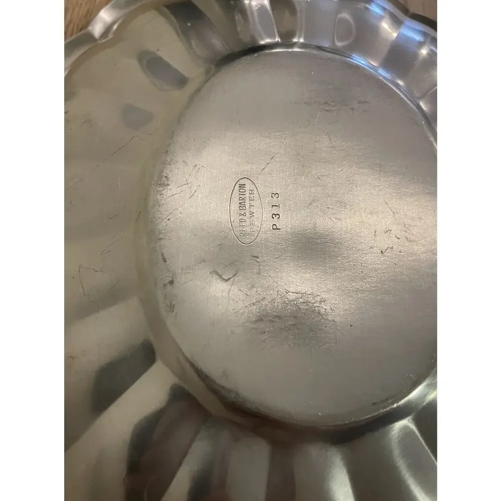 VTG Reed & Barton Pewter P313 Scalloped Edge Decorative Bowl Dish 10.75” x 8”